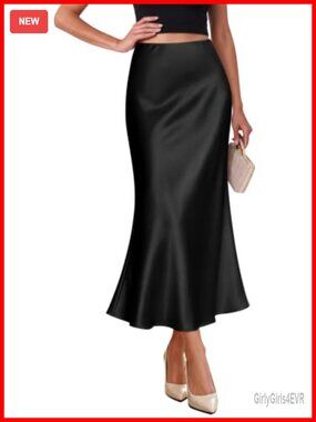 Satin High Waist Midi Skirt Mermaid Flare Cocktail Party